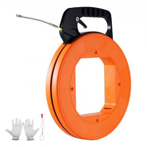 VEVOR Cinta de Pesca de 30,5 m, Diámetro de 1,58 mm, Extractor de Cables de Fibra de Vidrio con Carcasa y Mango, Herramienta Extractora de Cables para Paredes y Conductos Eléctricos, no Conductor