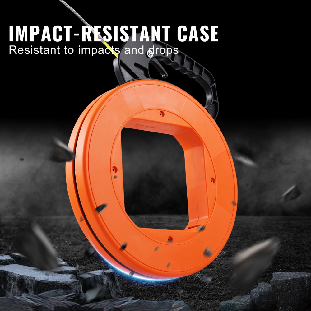 VEVOR Cinta de Pesca de 60,96 m, Diámetro de 4,7 mm, Extractor de Cables de Fibra de Vidrio con Carcasa y Mango, Herramienta Extractora de Cables para Paredes y Conductos Eléctricos, no Conductor