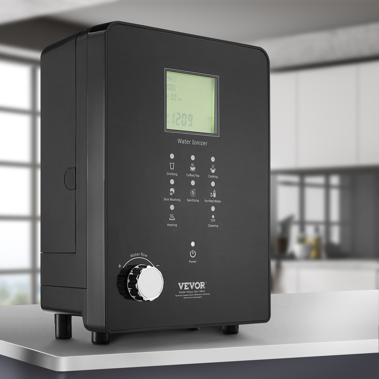 VEVOR Alkaline Acid Water Machine, pH 3-11.2, 6 Modes Home Alkaline Water Filter, +500-800 mV Water Ionizer Water Filter Machine, 9000 L Water Filter Cleaning Machine Household Black