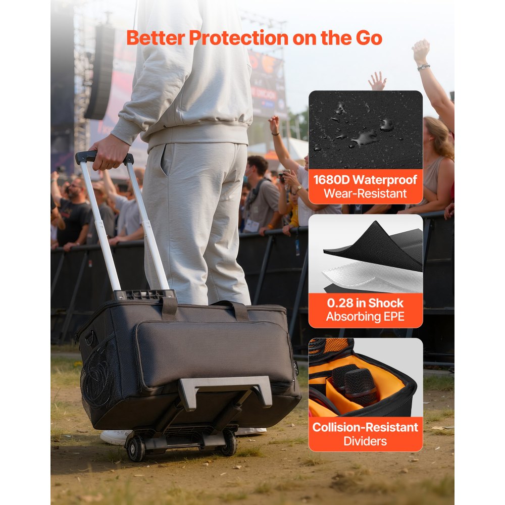 VEVOR Bolsa para DJ con Ruedas 50 x 24 x 26 cm, Bolsa de Viaje para Cables 1680D Acolchada con 6 Divisores Desmontables, Impermeable, Resistente al Desgaste para Accesorios Equipos de Sonido Músicos