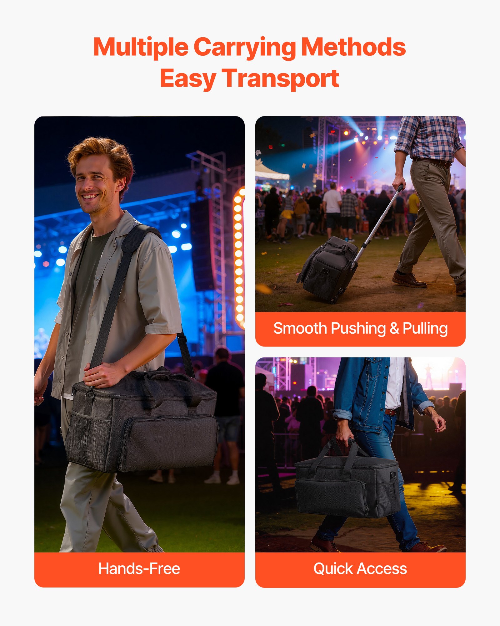 VEVOR Bolsa para DJ con Ruedas 50 x 24 x 26 cm, Bolsa de Viaje para Cables 1680D Acolchada con 6 Divisores Desmontables, Impermeable, Resistente al Desgaste para Accesorios Equipos de Sonido Músicos