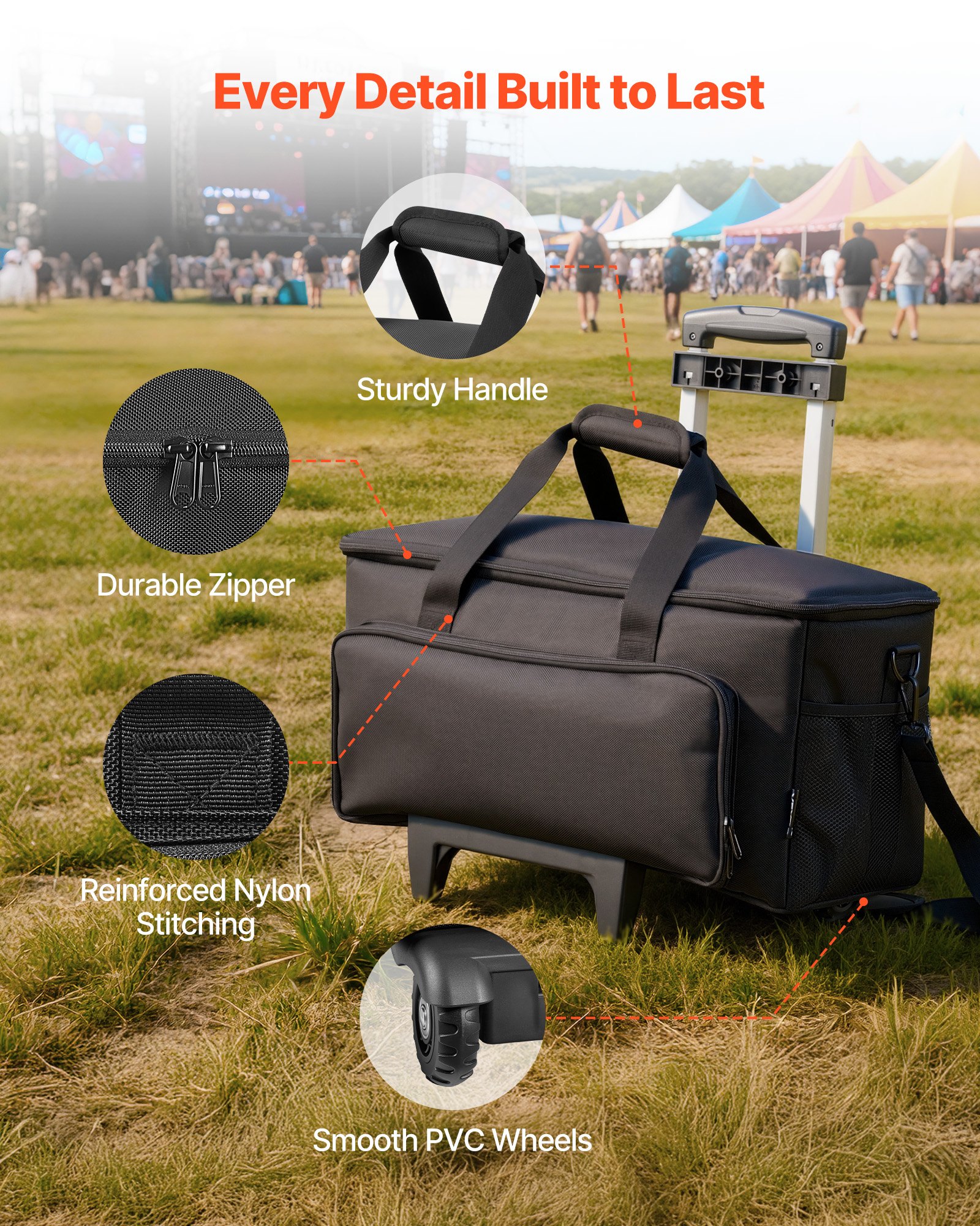VEVOR Bolsa para DJ con Ruedas 50 x 24 x 26 cm, Bolsa de Viaje para Cables 1680D Acolchada con 6 Divisores Desmontables, Impermeable, Resistente al Desgaste para Accesorios Equipos de Sonido Músicos
