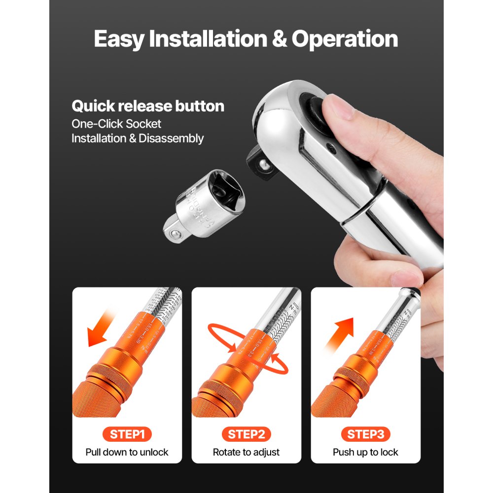 VEVOR Click Torque Wrench, 3/4 Inch Drive 136-814 Nm, Two-Way Torque Wrench Set with Dual-Range Scales, 48 Teeth ±3% High Precision Alloy Steel for Automotive Repair, Orange