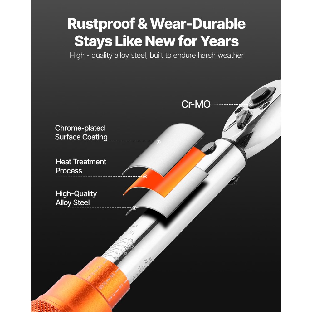 VEVOR Juego de Llaves Dinamométricas de Clic Accionamiento de 1/4" 2,3-27,1 Nm 72 Dientes Escalas de Doble Dirección y Doble Rango con Puntas, Vasos, Adaptadores y Barra de Extensión, Naranja