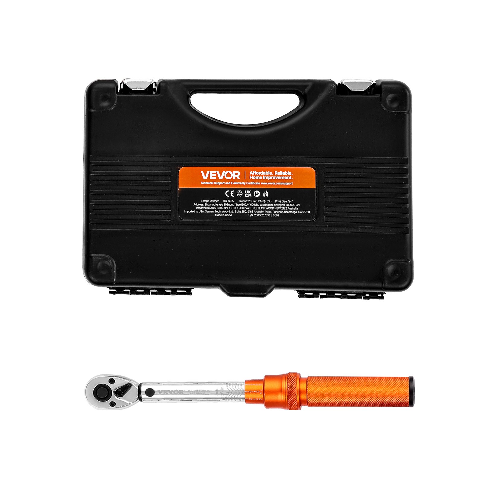 VEVOR Click Torque Wrench with 1/4 Inch Drive 2.3-27.1 Nm, Two-Way Torque Wrench with Extension Rods & Drill, 72 Teeth ±3% High Precision for Car Repair Orange