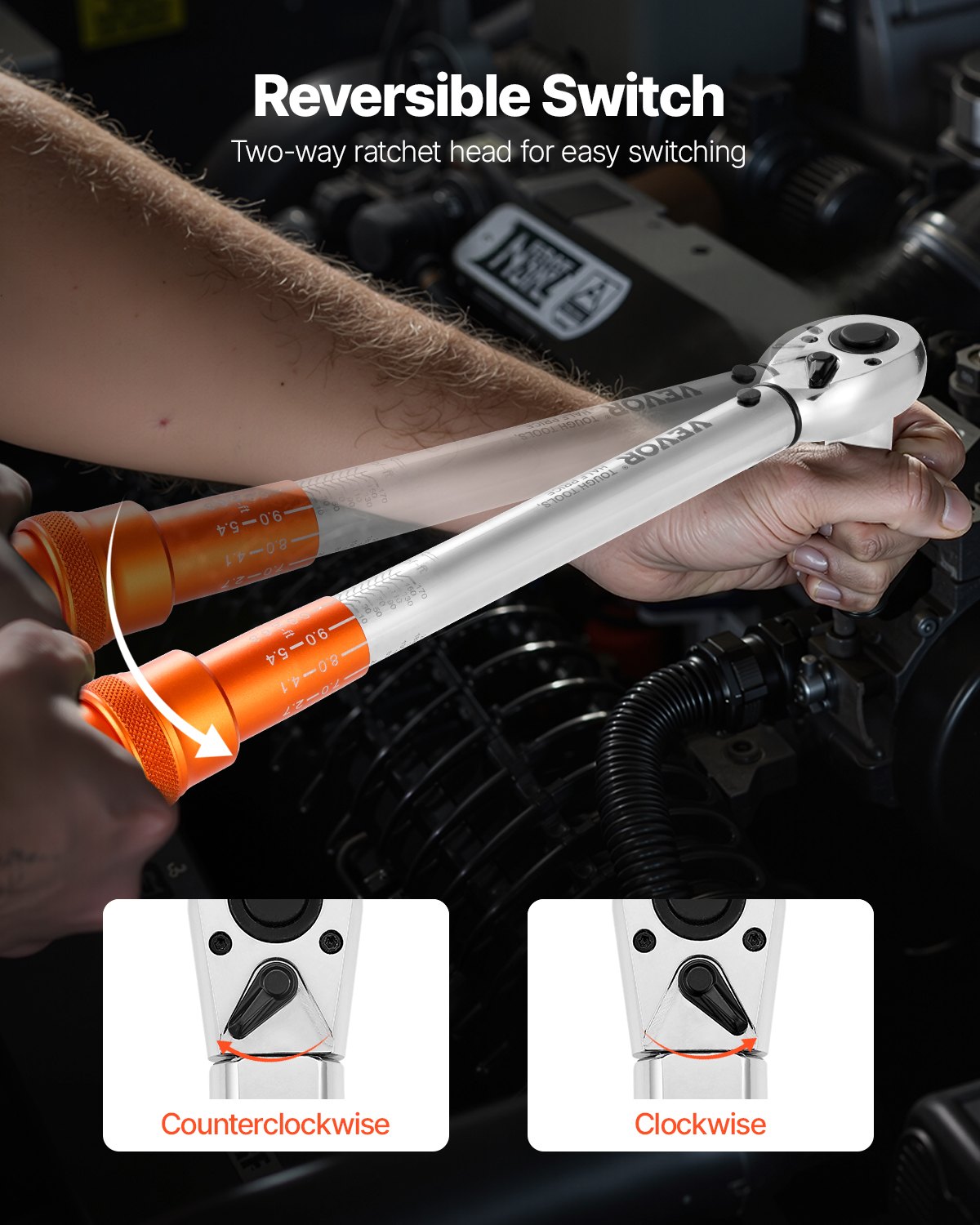 VEVOR 3 PCS Juego de Llaves Dinamométricas de Clic Accionamiento de 1/4", 3/8" y 1/2" 72 Dientes Escalas de Doble Dirección y Doble Rango ±3 % de Alta Precisión para Reparación de Bicicletas