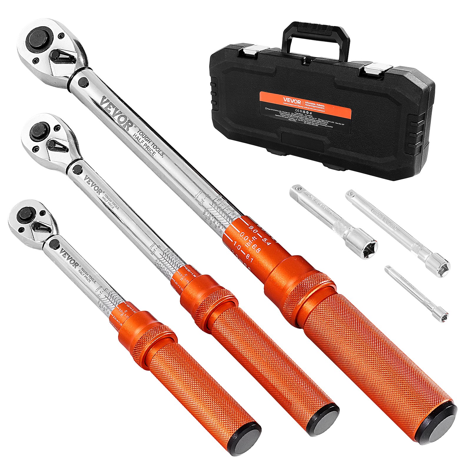 VEVOR 3 PCS Juego de Llaves Dinamométricas de Clic Accionamiento de 1/4", 3/8" y 1/2" 72 Dientes Escalas de Doble Dirección y Doble Rango ±3 % de Alta Precisión para Reparación de Bicicletas