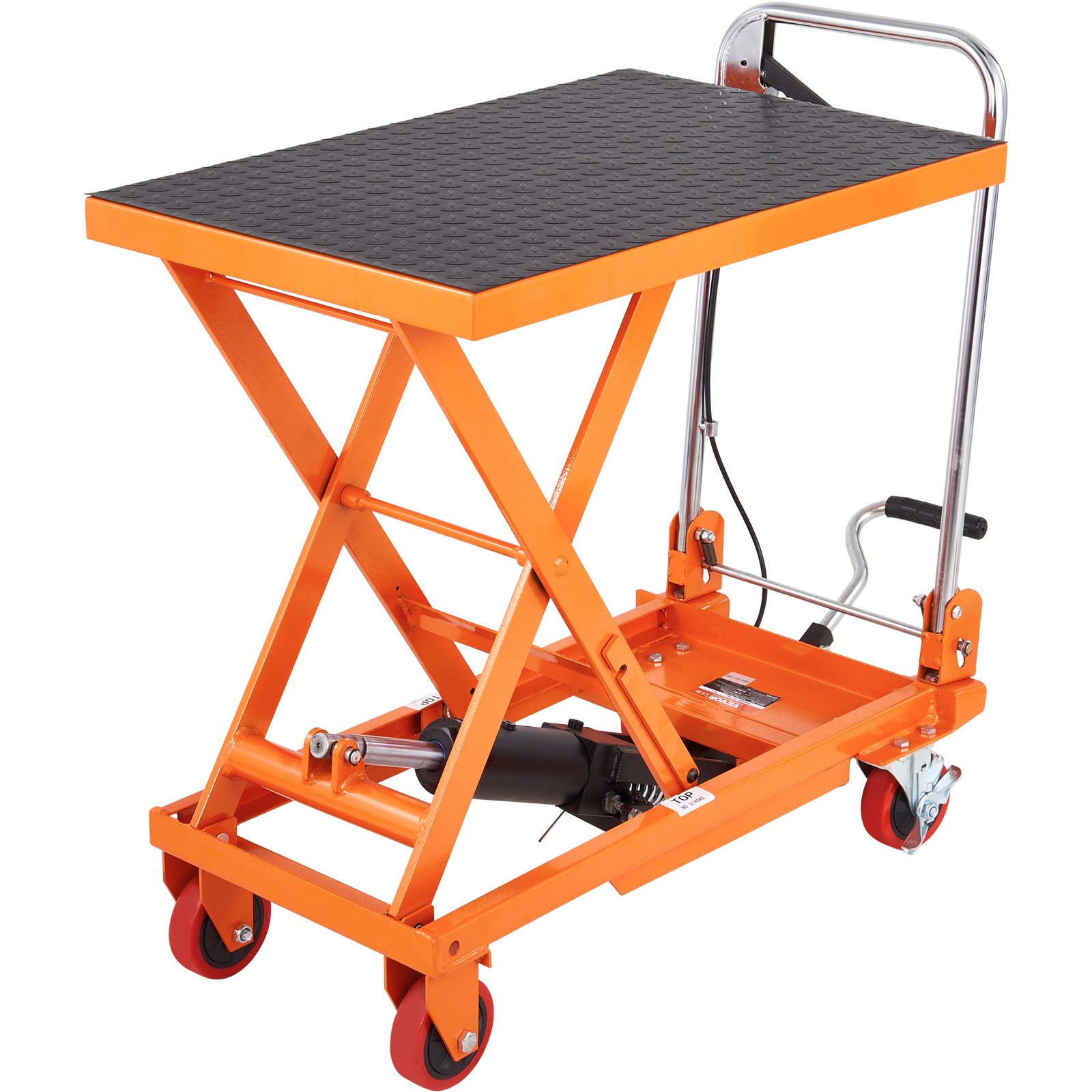 VEVOR Carro Hidráulico de Mesa Elevadora Capacidad de Carga de 150 kg Elevador Manual de Tijera Simple Altura de Elevación de 720 mm 4 Ruedas Cojín Antideslizante para Manipulación Transporte, Naranja