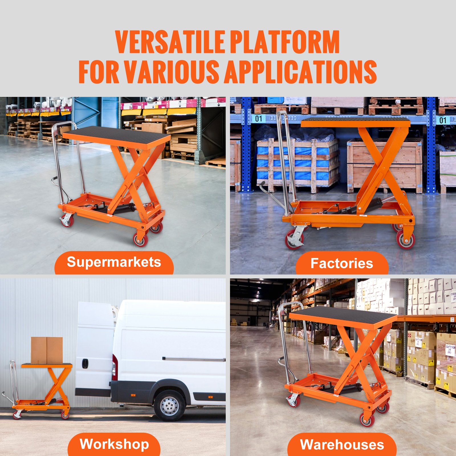 VEVOR Mesa Elevadora Hidráulica Carro Capacidad de Carga 500 kg Elevador Manual de Tijera Simple Altura de Elevación 900 mm 4 Ruedas Cojín Antideslizante para Manipulación Transporte