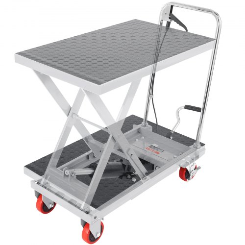 VEVOR Carro Hidráulico de Mesa Elevadora Capacidad de Carga de 230 kg Elevador Manual de Tijera Simple Altura de Elevación de 720 mm 4 Ruedas Cojín Antideslizante para Manipulación Transporte, Gris