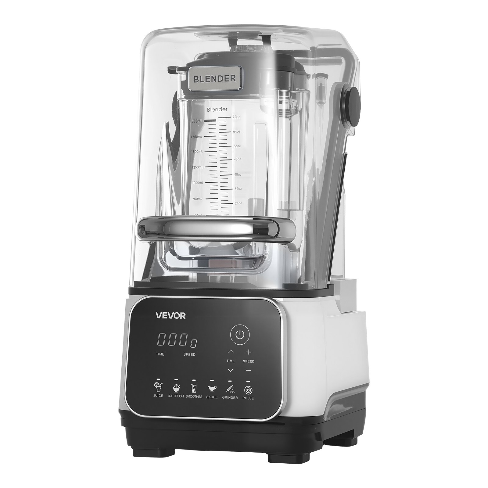 VEVOR Batidora de Vaso con Jarra de 2 L, Licuadora Profesional con Protector, 2200 W, 26000 RPM, Velocidad Ajustable, 6 Programas Preestablecidos para Batidos, Trituración de Hielo, Purés, Blanco