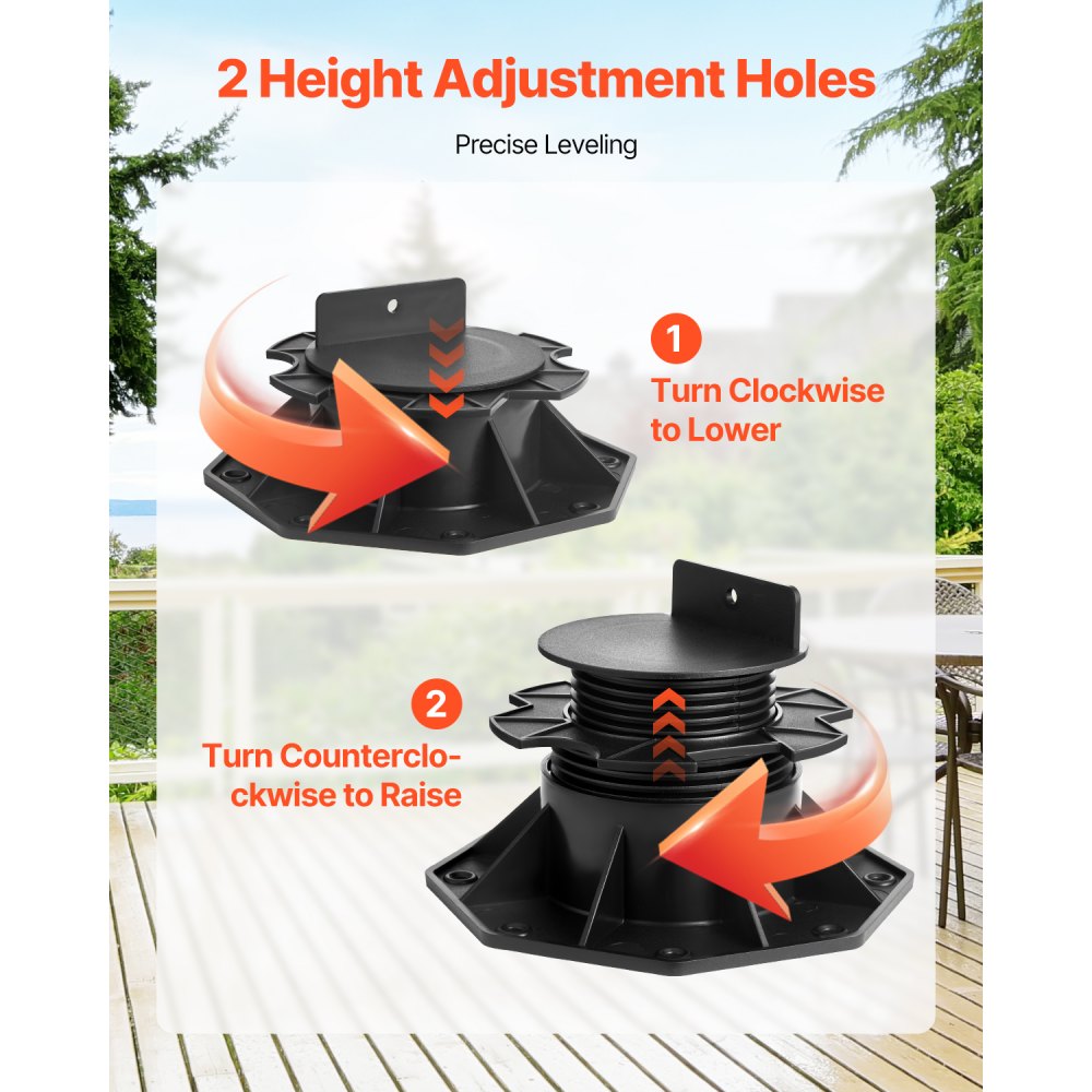 VEVOR Adjustable Pedestal Supports, Height Adjustable from 60 to 135 mm, 24 Pieces, Terrace Supports, Load Capacity 907.18 kg, Adjustable Foot, Plastic Base Paver, Slab Supports, Beam Supports for Wood, Concrete, Metal