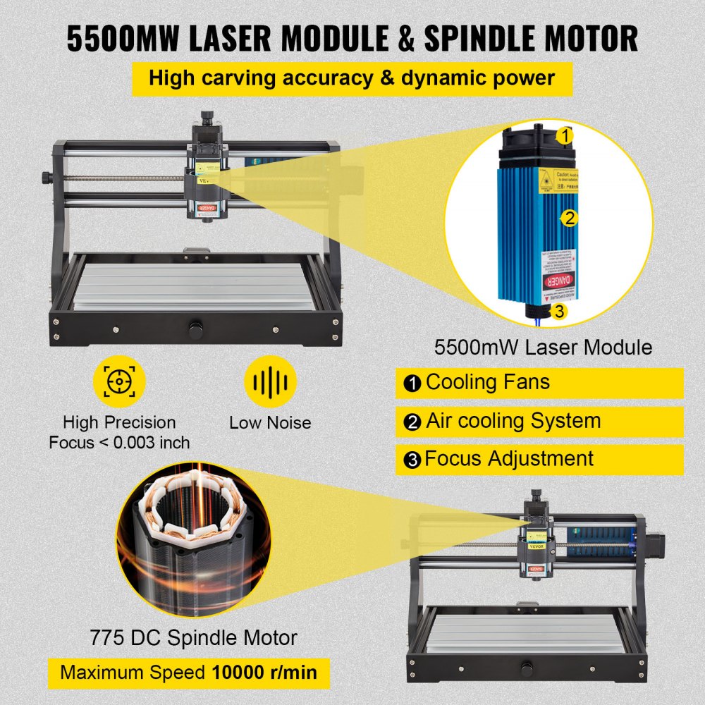 VEVOR CNC 3018 Pro CNC 3018 5500mw Máquina CNC Grabador Láser Máquina de Grabado Láser para Cuero de Madera de Plástico