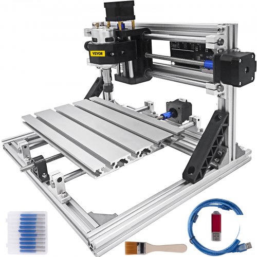 VEVOR Máquina Láser de Grabado, Recorrido de Trabajo 9,4"x7,1"x1,6", GRBL Control CNC Máquina de 3 Ejes, con Varillas de Extensión de 5mm, Máquina de Grabado CNC 2418 DIY, de Perfiles de Aluminio 2020