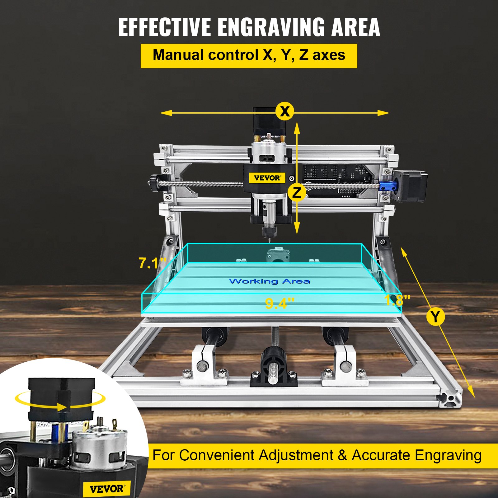 VEVOR Máquina Láser de Grabado, Recorrido de Trabajo 9,4"x7,1"x1,6", GRBL Control CNC Máquina de 3 Ejes, con Varillas de Extensión de 5mm, Máquina de Grabado CNC 2418 DIY, de Perfiles de Aluminio 2020