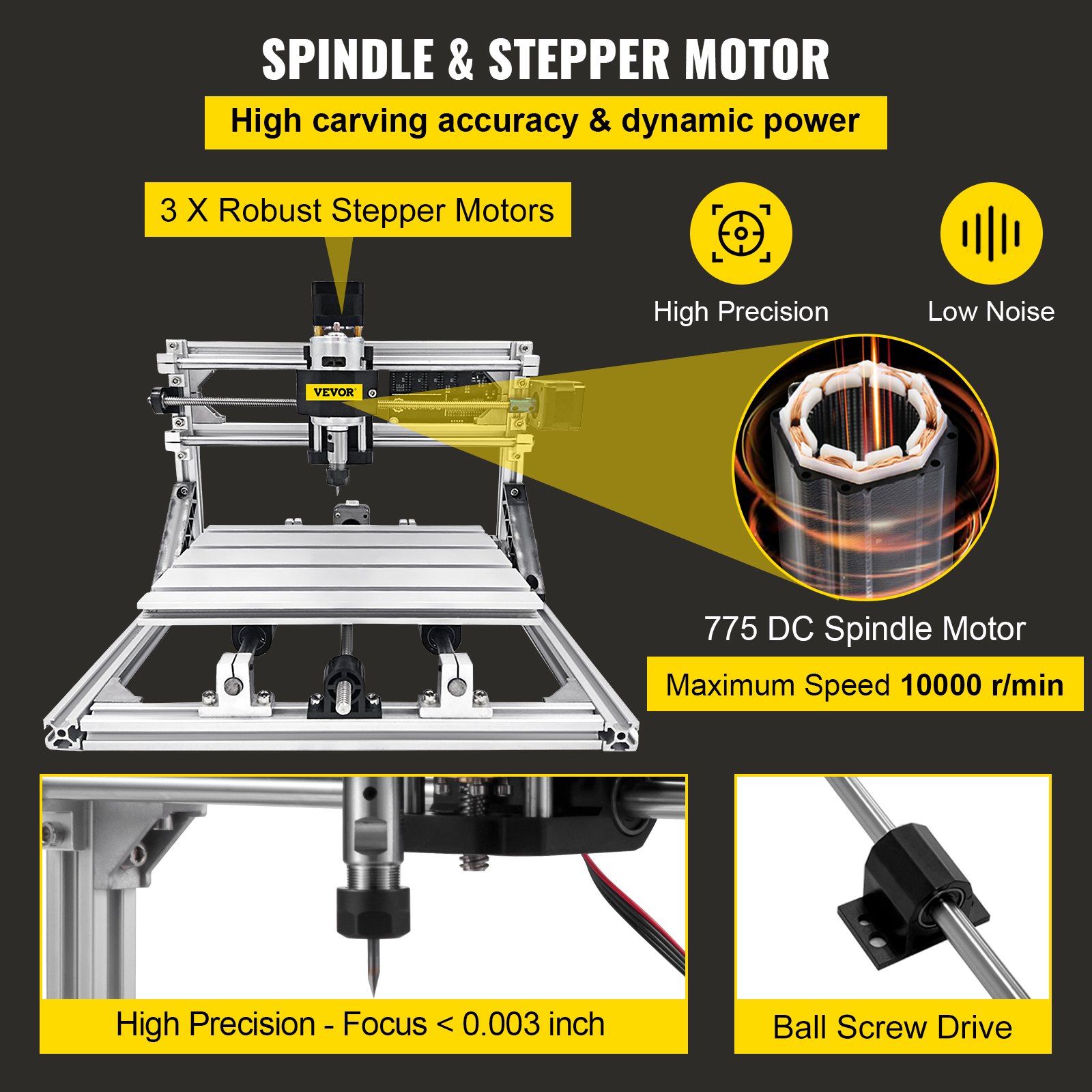 VEVOR Máquina Láser de Grabado, Recorrido de Trabajo 9,4"x7,1"x1,6", GRBL Control CNC Máquina de 3 Ejes, con Varillas de Extensión de 5mm, Máquina de Grabado CNC 2418 DIY, de Perfiles de Aluminio 2020