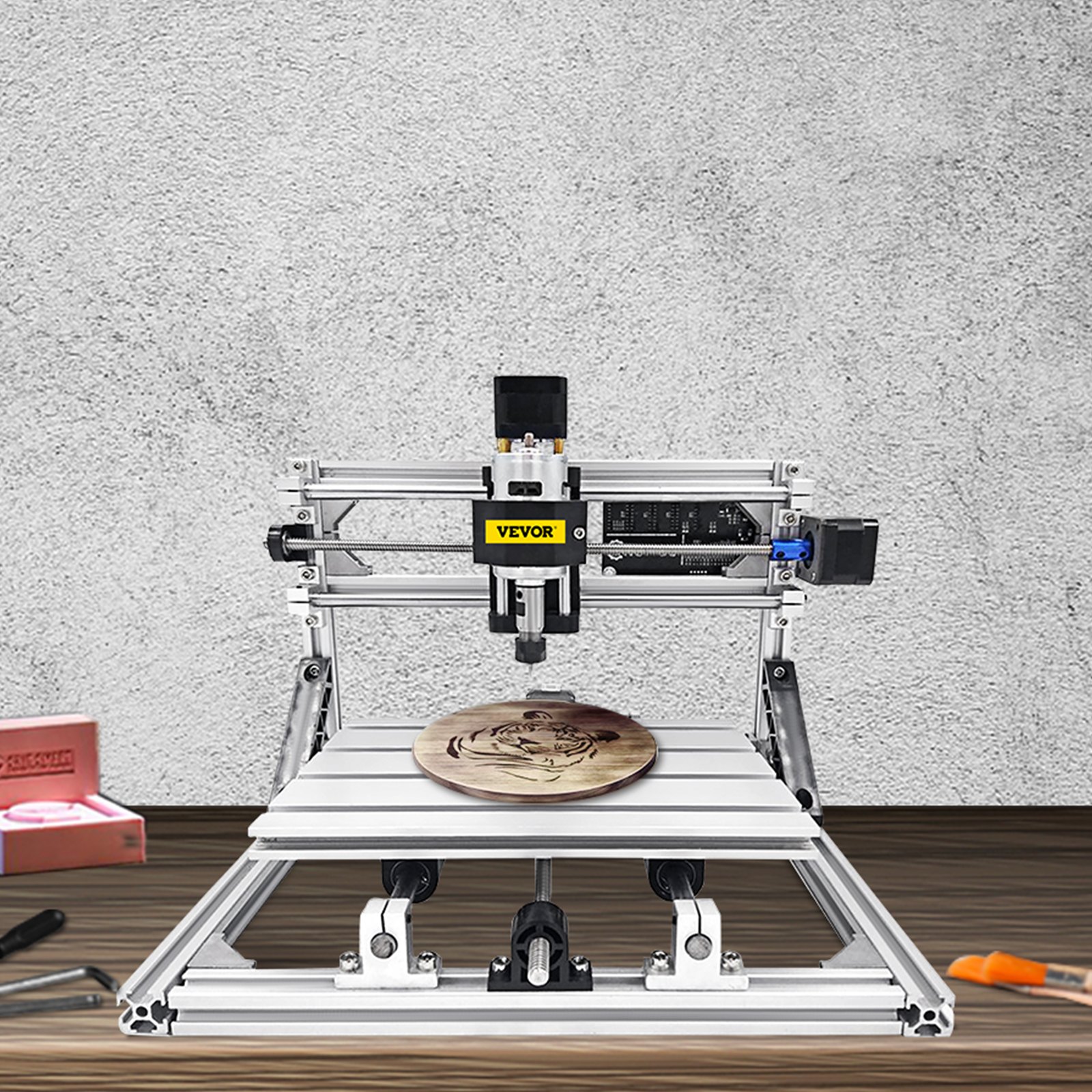 VEVOR Máquina Láser de Grabado, Recorrido de Trabajo 9,4"x7,1"x1,6", GRBL Control CNC Máquina de 3 Ejes, con Varillas de Extensión de 5mm, Máquina de Grabado CNC 2418 DIY, de Perfiles de Aluminio 2020