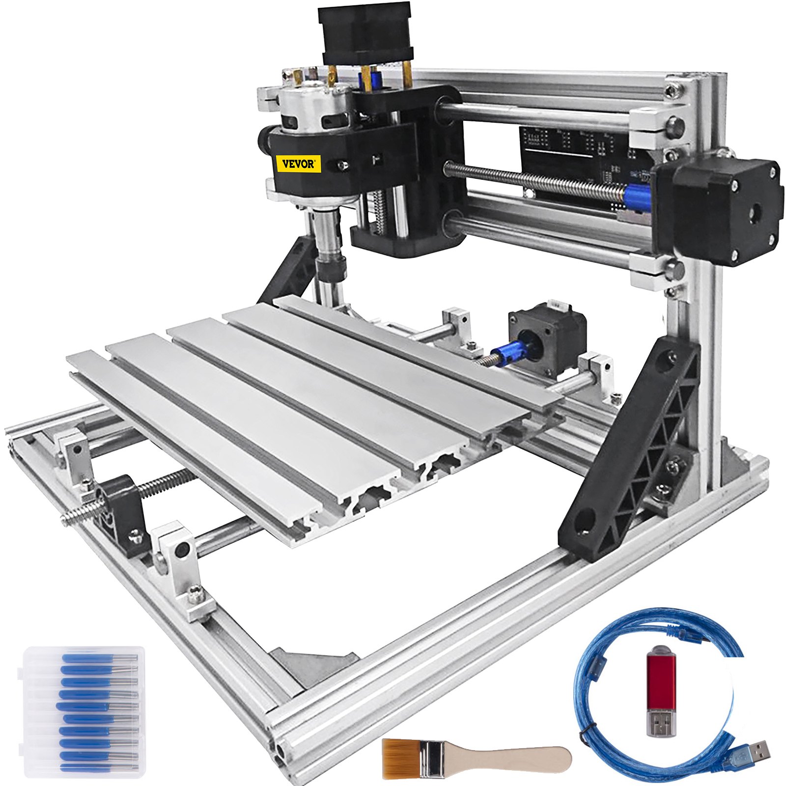 VEVOR Máquina Láser de Grabado, Recorrido de Trabajo 9,4"x7,1"x1,6", GRBL Control CNC Máquina de 3 Ejes, con Varillas de Extensión de 5mm, Máquina de Grabado CNC 2418 DIY, de Perfiles de Aluminio 2020