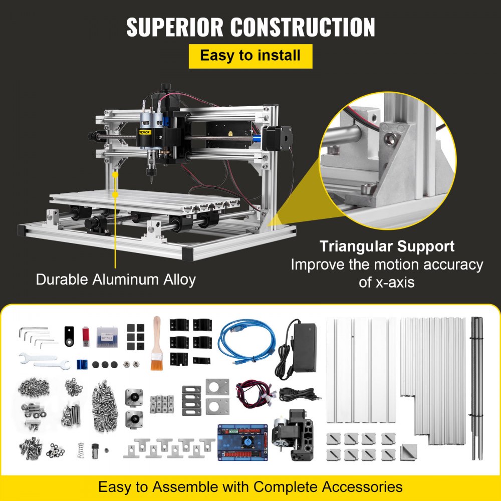 VEVOR Máquina de Grabado CNC 3018 DIY, Tablero de Control GRBL, Máquina de Grabado Láser, Recorrido de Trabajo: 11,8"x7,1"x1,8", Máquina CNC Láser de 3 Ejes Refinados, con Varillas de Extensión de 5mm