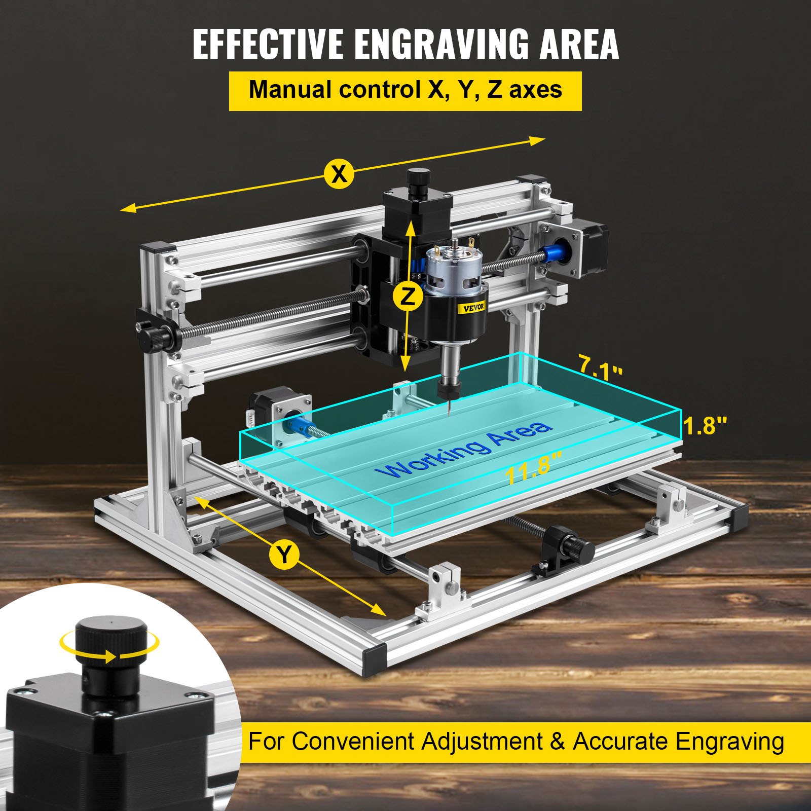 VEVOR Máquina de Grabado CNC 3018 DIY, Tablero de Control GRBL, Máquina de Grabado Láser, Recorrido de Trabajo: 11,8"x7,1"x1,8", Máquina CNC Láser de 3 Ejes Refinados, con Varillas de Extensión de 5mm