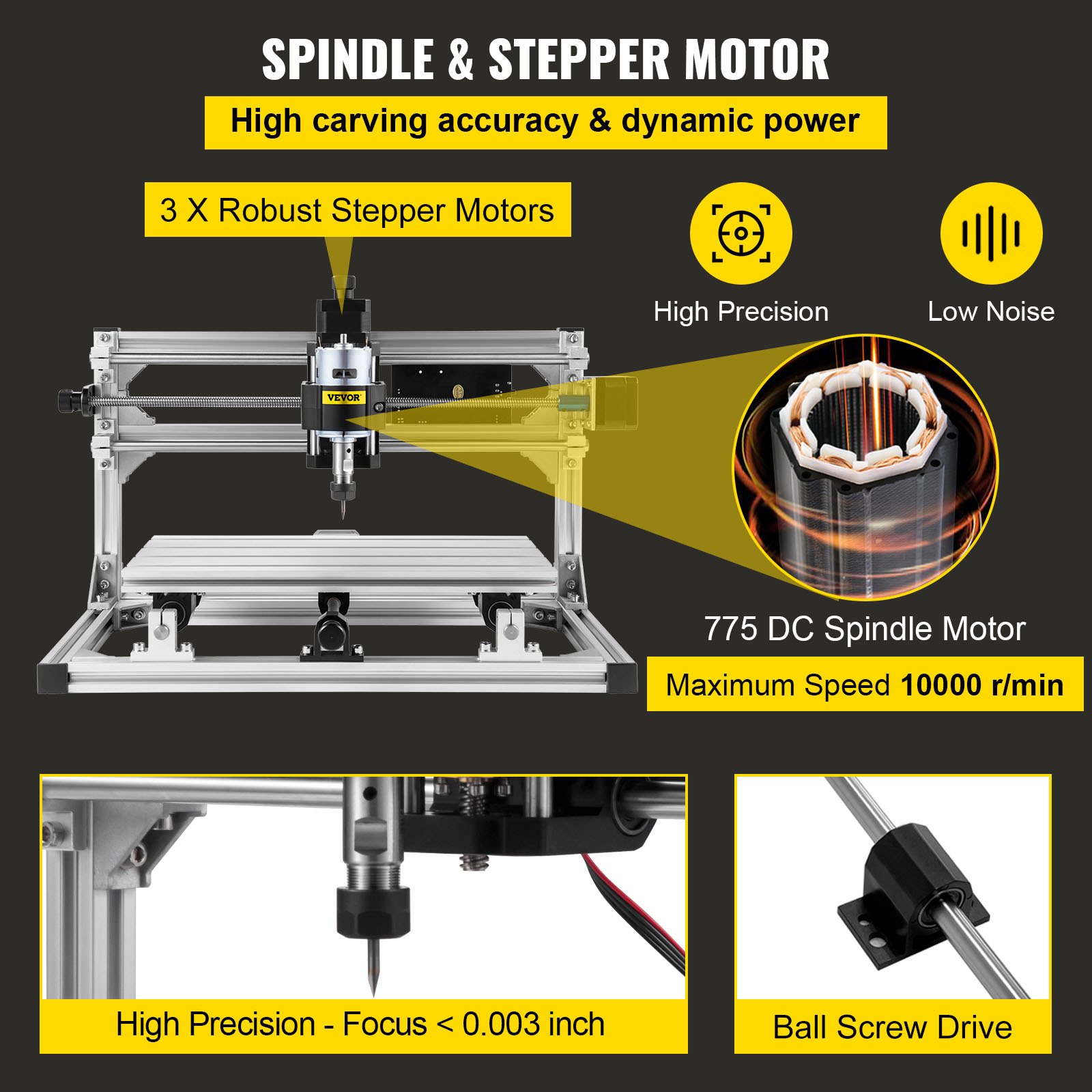 VEVOR Máquina de Grabado CNC 3018 DIY, Tablero de Control GRBL, Máquina de Grabado Láser, Recorrido de Trabajo: 11,8"x7,1"x1,8", Máquina CNC Láser de 3 Ejes Refinados, con Varillas de Extensión de 5mm