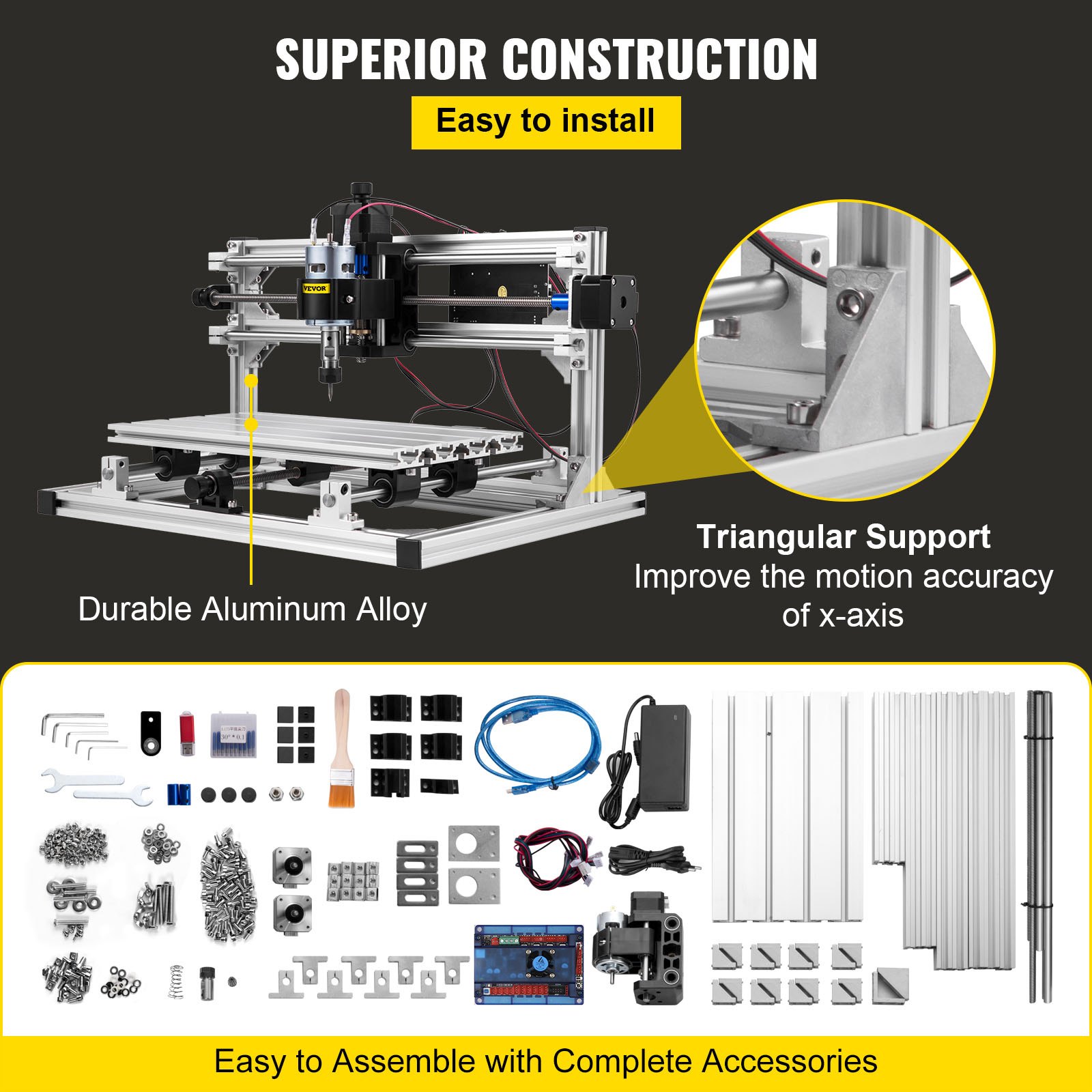VEVOR Máquina de Grabado CNC 3018 DIY, Tablero de Control GRBL, Máquina de Grabado Láser, Recorrido de Trabajo: 11,8"x7,1"x1,8", Máquina CNC Láser de 3 Ejes Refinados, con Varillas de Extensión de 5mm
