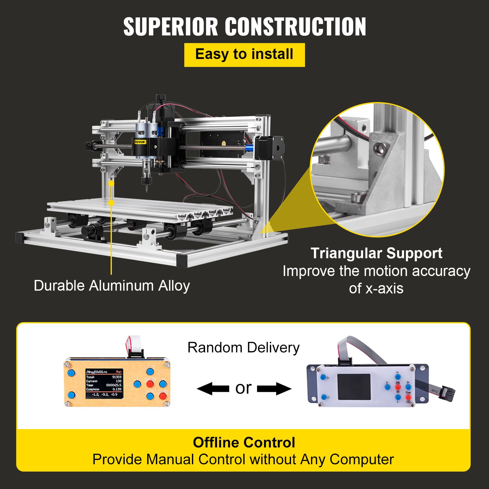 VEVOR Fresadora Cnc Máquina de Grabado Laser de 3 Ejes Fresadora Kit de Enrutador Cnc Herramienta de Grabado de Bricolaje con Control