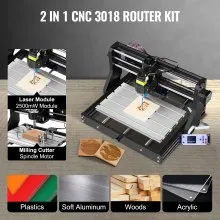 VEVOR Grabador Láser CNC 3018 Pro CNC 3018 10000U 15 W 3 Ejes Control GRBL CNC Máquina de Grabado Láser Grabador Láser Máquina CNC 3018 Grabado Láser para Grabar Todo Tipo de Plásticos Aluminio