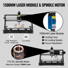 VEVOR Grabador Láser CNC 3018 Pro CNC 3018 10000U 15 W 3 Ejes Control GRBL CNC Máquina de Grabado Láser Grabador Láser Máquina CNC 3018 Grabado Láser para Grabar Todo Tipo de Plásticos Aluminio