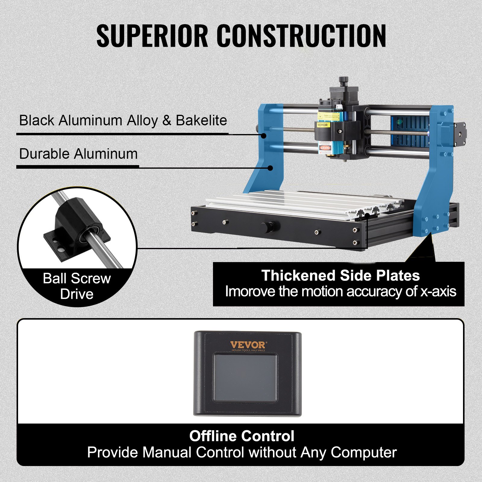 VEVOR Grabador Láser CNC 3018 Pro CNC 3018 10000U 15 W 3 Ejes Máquina de Grabado Control GRBL CNC Láser Grabador Láser Máquina CNC 3018 para Grabar Todo Tipo de Plásticos Aluminio
