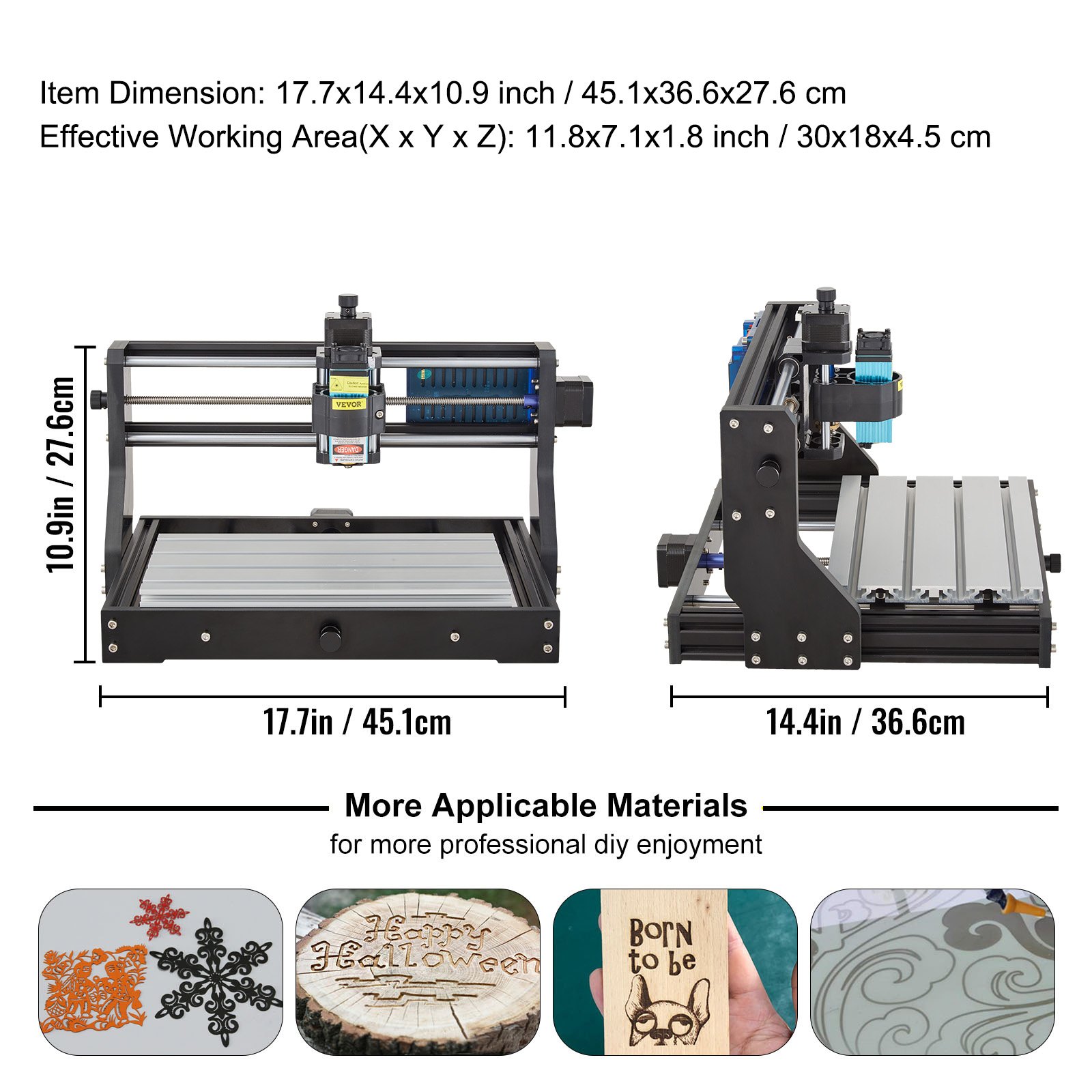 VEVOR Grabador Láser CNC 3018 Pro CNC 3018 10000U 15 W 3 Ejes Máquina de Grabado Control GRBL CNC Láser Grabador Láser Máquina CNC 3018 para Grabar Todo Tipo de Plásticos Aluminio