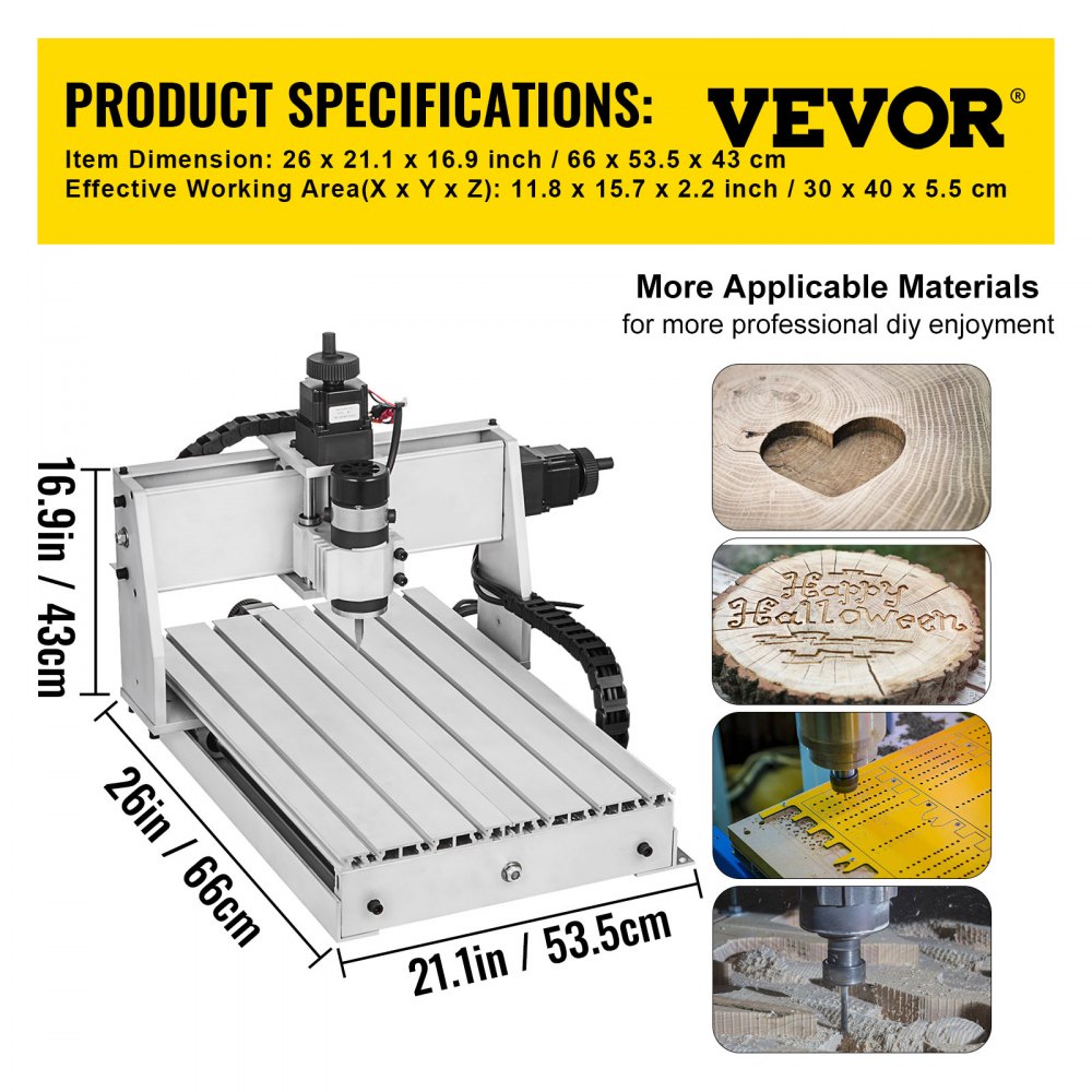 VEVOR Grabado Laser Fresadora de grabado de 3 ejes Cnc 3040 Máquina de tallado Kit de enrutador Usb