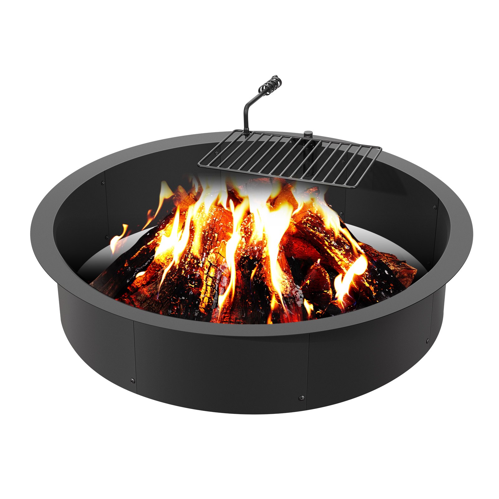 VEVOR Fire Pit Ring, Fire Pit Insert with Grill Fire Ring, 40-inch Outer/36-inch Inner Diameter, 8.5-inch Height, Carbon Steel Inner Lining, DIY Campfire Ring Above/In Ground, for Outdoor Camping, Campfires