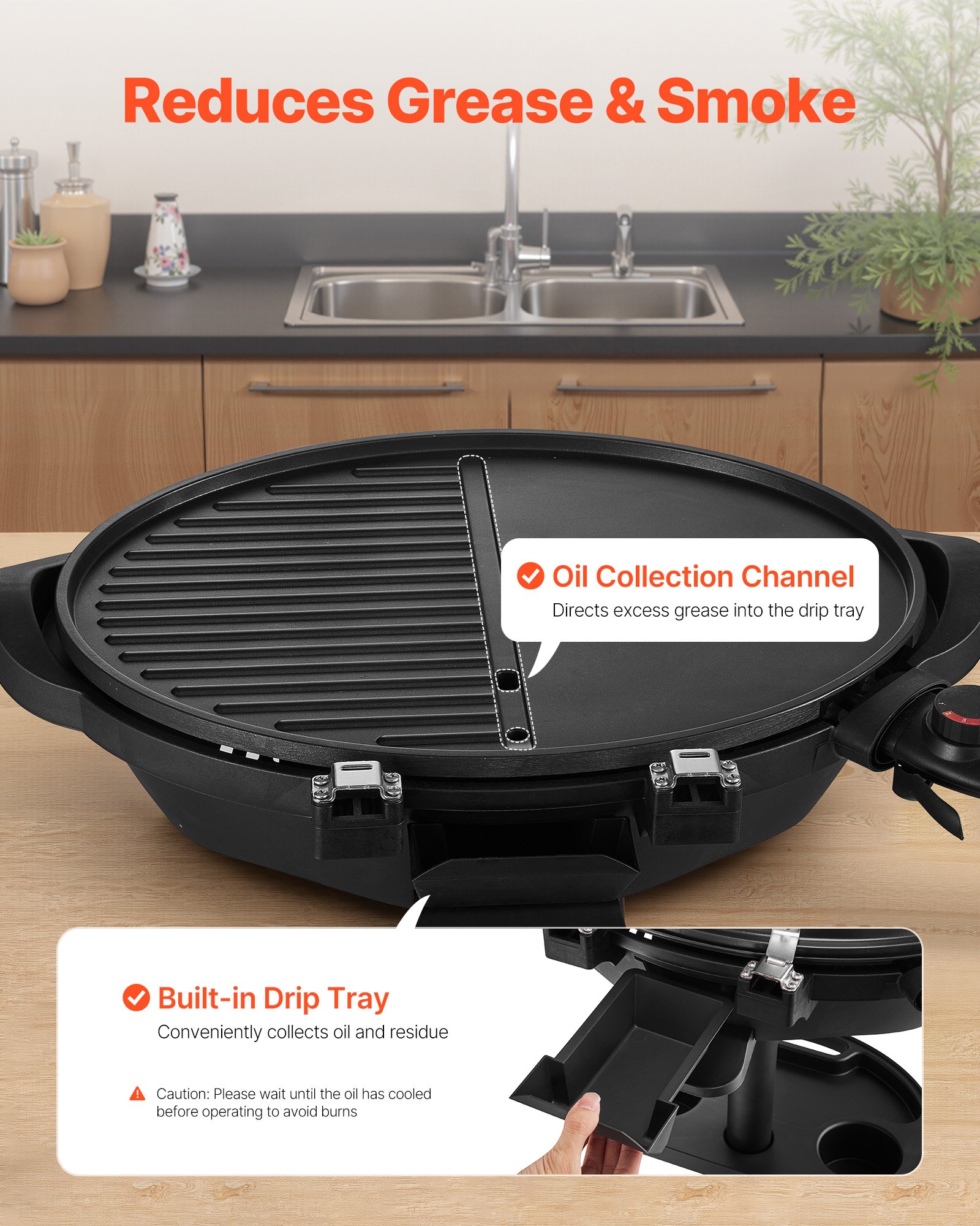 VEVOR Electric Grill 2400W, 2-in-1 Standing & Tabletop Electric BBQ Grill for Indoors Outdoors - with 50°C-350°C Adjustable Temperature & Non-stick Ceramic Coated Plate for Party Backyard Grilling