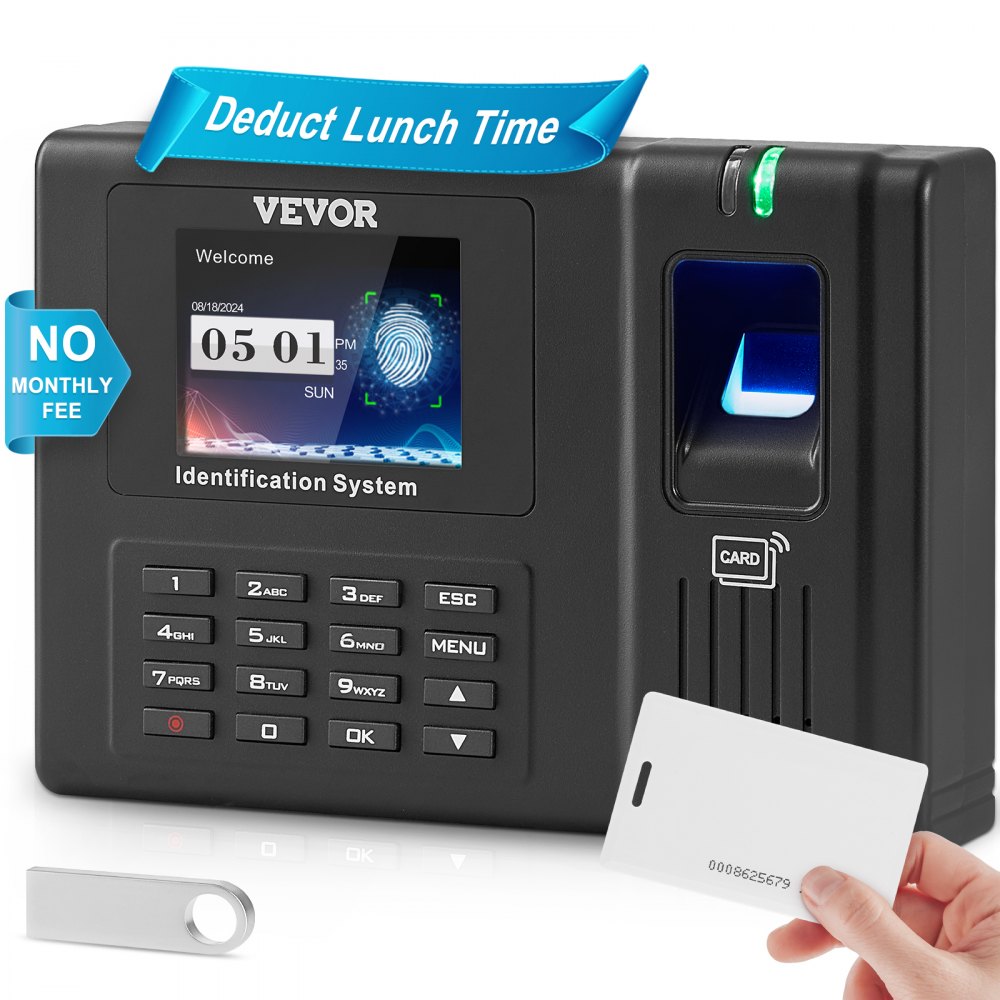 VEVOR Control Horario para Empleados Reloj de Fichar 3000 Huellas Dactilares