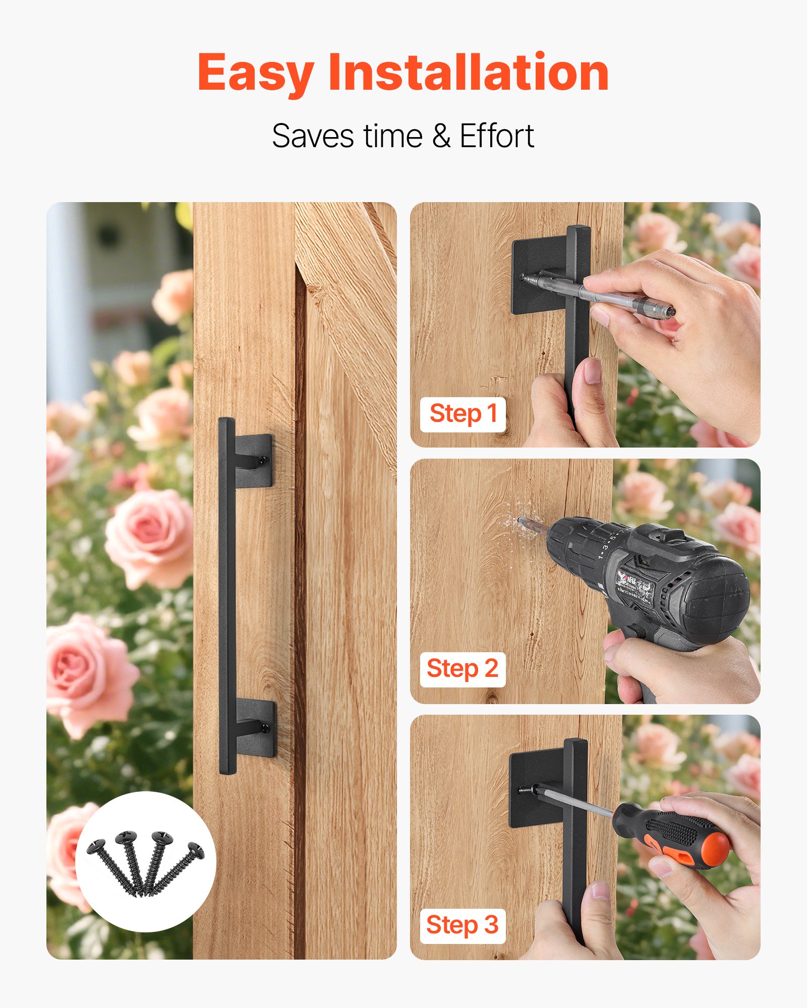 VEVOR Barn Door Handle, 320 mm Rustic Fence Gate Handle, Rust-Resistant Coating, Heavy Duty Carbon Steel Outdoor Gate Handles, Easy to Install, Metal Sliding Door Pulls for Garage Shed Closet Pantry