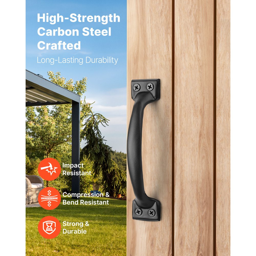 VEVOR Manija para Puerta Corrediza 152 mm Tirador para Puerta de Granero de Acero al Carbono Resistente Manija Metálica Negra de Forma Curva para Garaje, Cobertizo, Armario, Despensa, 4 Piezas