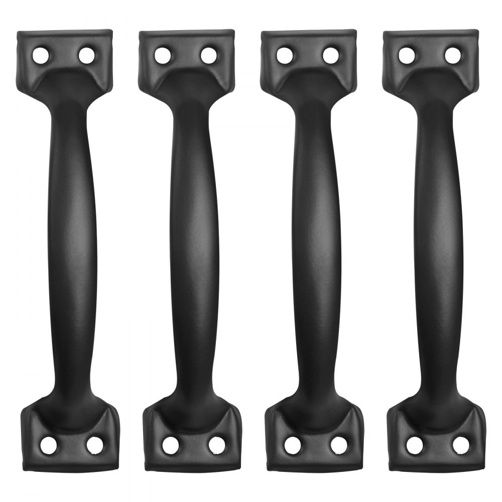 VEVOR Manija para Puerta Corrediza 152 mm Tirador para Puerta de Granero de Acero al Carbono Resistente Manija Metálica Negra de Forma Curva para Garaje, Cobertizo, Armario, Despensa, 4 Piezas