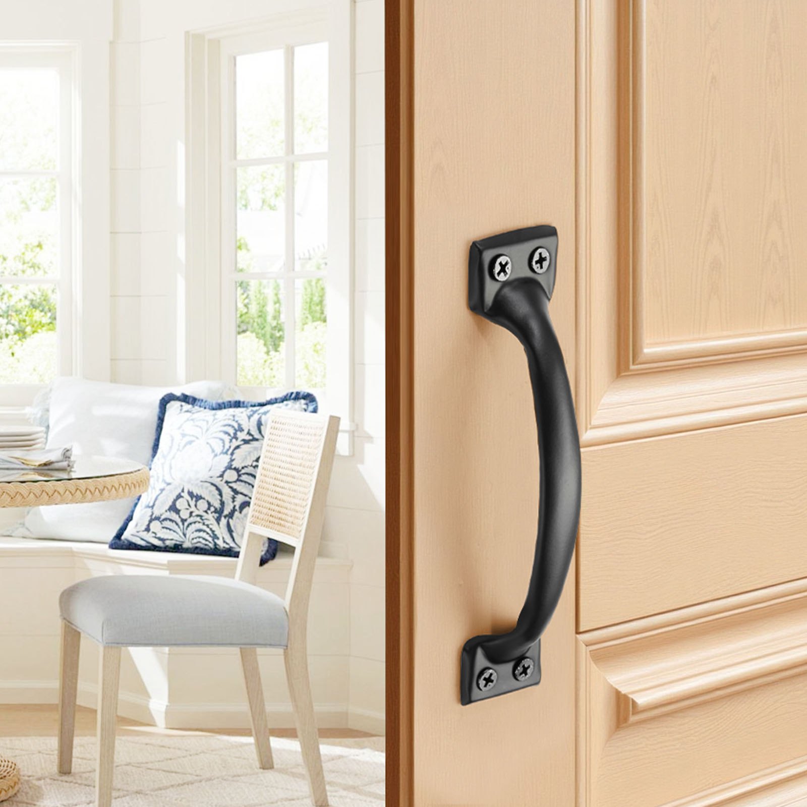 VEVOR Manija para Puerta Corrediza 152 mm Tirador para Puerta de Granero de Acero al Carbono Resistente Manija Metálica Negra de Forma Curva para Garaje, Cobertizo, Armario, Despensa, 4 Piezas