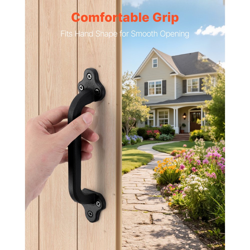 VEVOR Manija para Puerta Corrediza 231 mm Tirador para Puerta de Granero de Acero al Carbono Resistente para Exteriores Manija Metálica Negra para Garaje, Cobertizo, Armario, Despensa, 2 Piezas