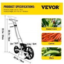 VEVOR Sembradora Manual Aluminio ABS Esparcidor de Semillas 1 Hilera Altura 78-84 cm Sembradora Manual Monofila con 6 Placas de Semillas Sembradora Manual de Precisión 2 Ruedas 5 cm 6 cm para Cultivo