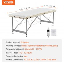 VEVOR Almohadilla Térmica para Cama de Masaje con Temporizador 1780 x 770 x 6 mm