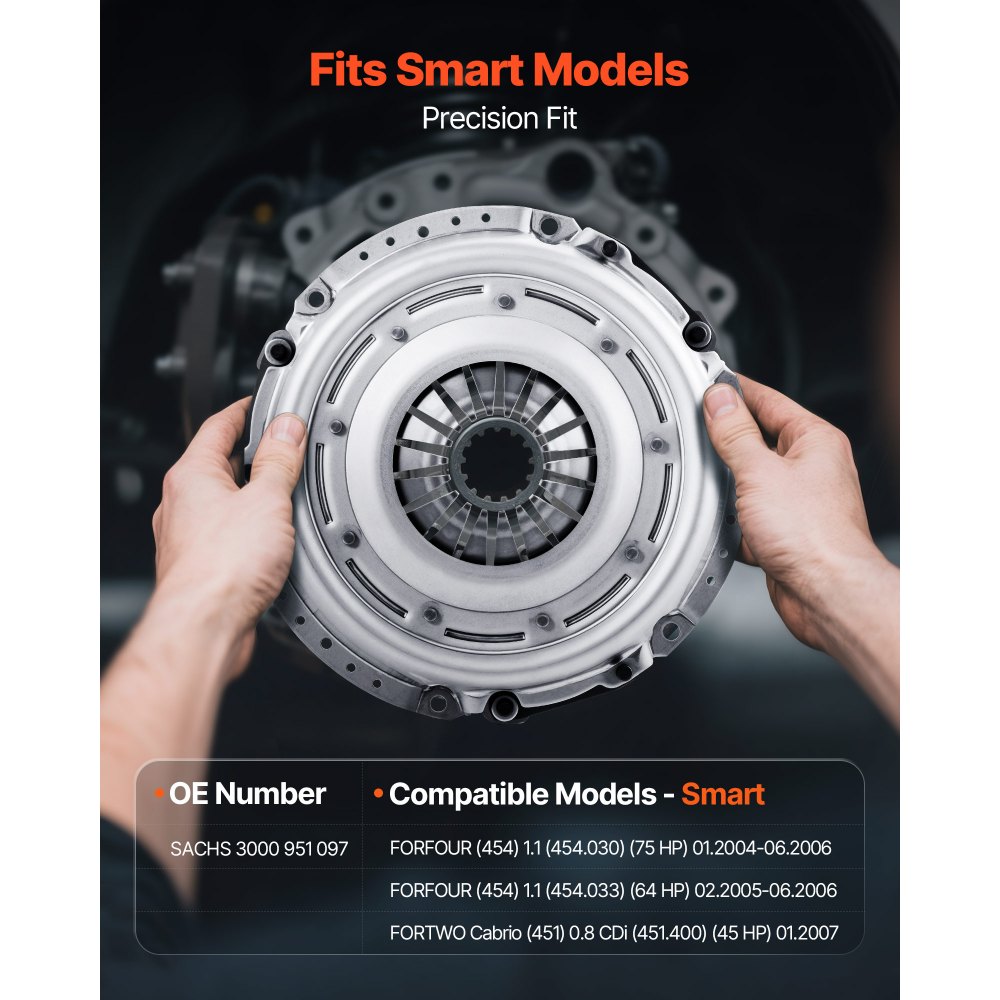 VEVOR Clutch Kit with Pressure Plate, Heavy Duty OEM Clutch Kit, OEM Replacement Transmission Clutch Kit Compatible with 2004-2006 Smart FORFOUR (75 HP), 2005-2006 FORFOUR (64 HP), 2007 FORTWO Cabrio