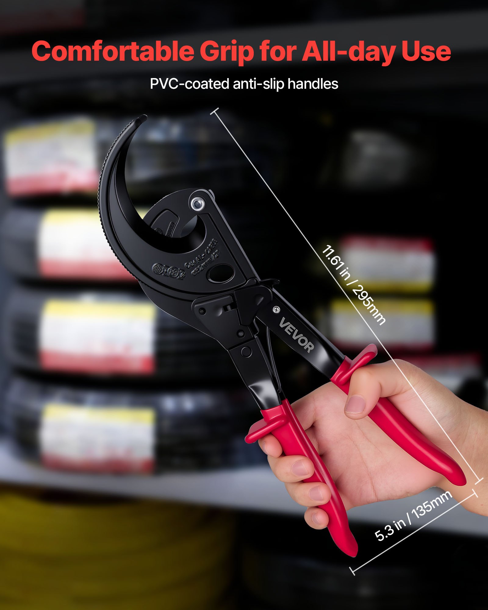 VEVOR Cortador de Cable de Trinquete, Cortador para Alambres de Cobre y Aluminio, Corte de hasta 400 mm², con Mangos Aislantes, Herramienta de Electricista para Construcción Renovación Eléctricas