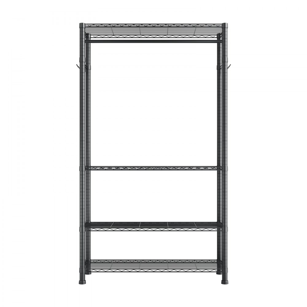 VEVOR Perchero de Acero al Carbono, Altura Regulable, con 1 Barra, Capacidad de Carga de 227 kg, 4 Estantes y 8 Ganchos, para Dormitorio, Tienda de Ropa, Armario o Pasillo, 76,2 x 35,6 x 194 cm