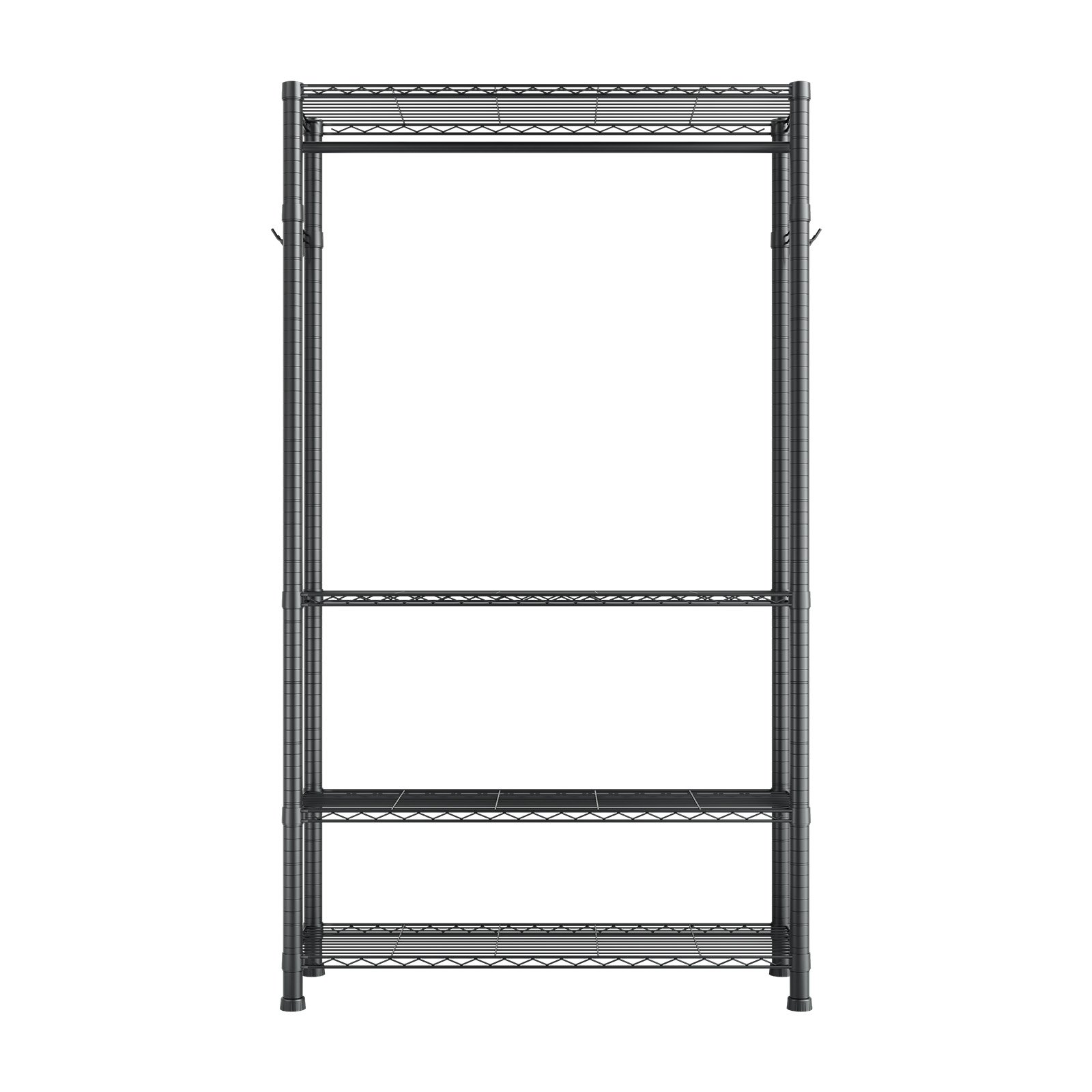 VEVOR Perchero de Acero al Carbono, Altura Regulable, con 1 Barra, Capacidad de Carga de 227 kg, 4 Estantes y 8 Ganchos, para Dormitorio, Tienda de Ropa, Armario o Pasillo, 76,2 x 35,6 x 194 cm