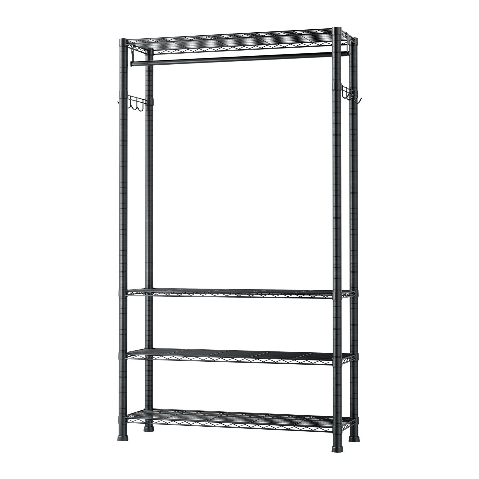 VEVOR Perchero de Acero al Carbono, Altura Regulable, con 1 Barra, Capacidad de Carga de 227 kg, 4 Estantes y 8 Ganchos, para Dormitorio, Tienda de Ropa, Armario o Pasillo, 76,2 x 35,6 x 194 cm