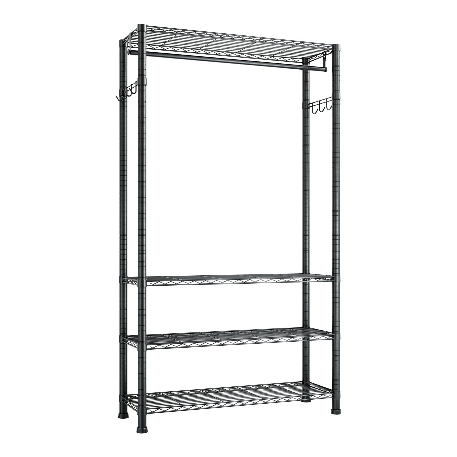 VEVOR Perchero de Acero al Carbono, Altura Regulable, con 1 Barra, Capacidad de Carga de 227 kg, 4 Estantes y 8 Ganchos, para Dormitorio, Tienda de Ropa, Armario o Pasillo, 76,2 x 35,6 x 194 cm