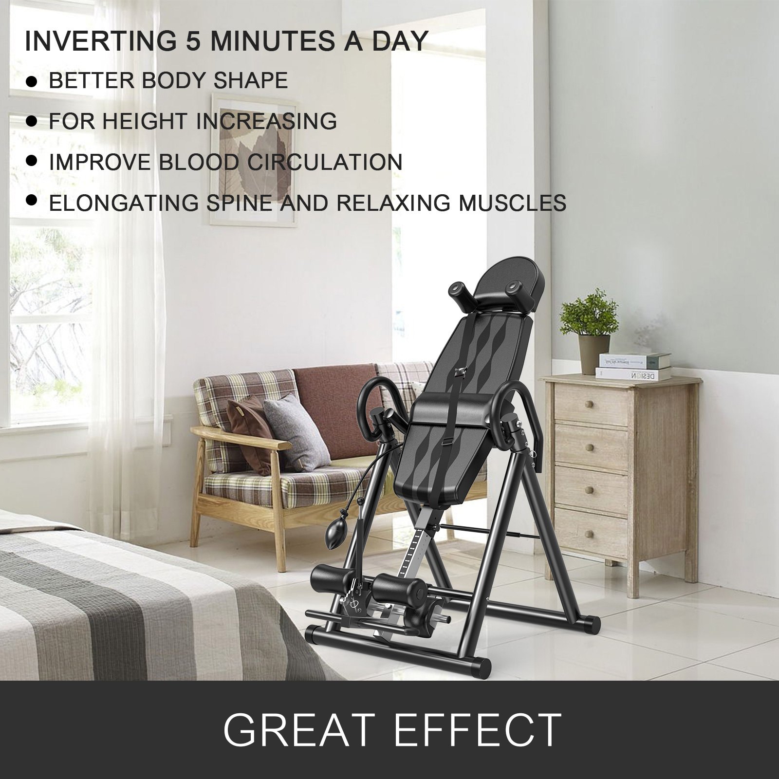 VEVOR Tabla de Inversión por Gravedad Plegable Inflable Ajustable con Cinturón Protector Rojo Tabla de Gravedad Invertida para Espalda Ejercicio Banco de Inversión Gravitacional Negro