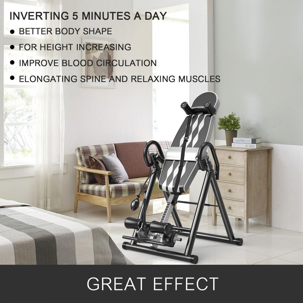 VEVOR Tabla de Inversión por Gravedad Plegable Inflable Ajustable con Cinturón Protector Rojo Tabla de Gravedad Invertida para Espalda Ejercicio Banco de Inversión Gravitacional Gris